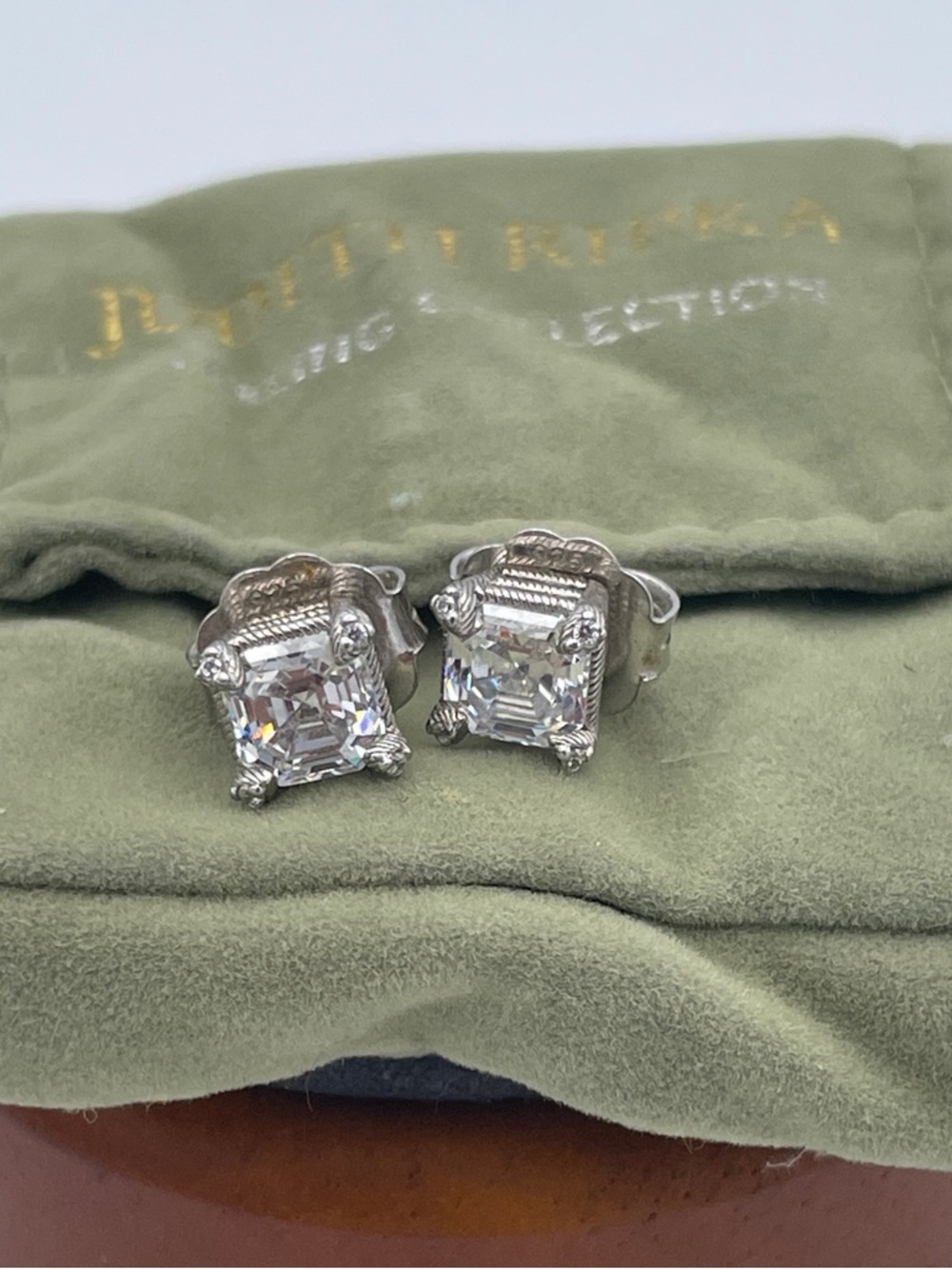 Judith Ripka Clear Stone Asscher-Cut Stud Earrings in Silver Tone - Picture 5 of 6